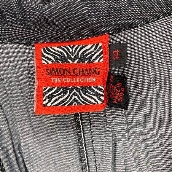 Simon Chang Blazer Womens 14 Gray Pleated Button Up Pockets Lightweight Office - Picture 5 of 10